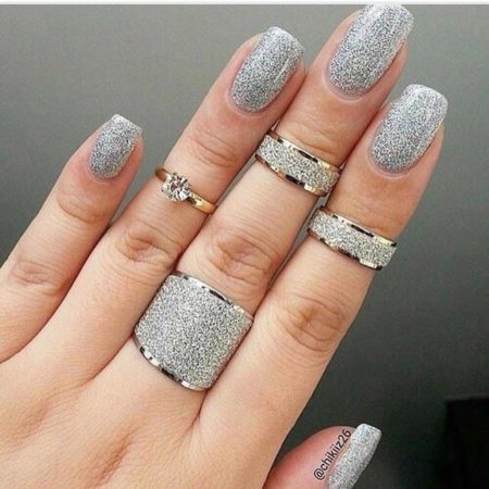 дизайн ногтей с серебром фото